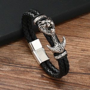 Vintage Wolf Alloy Leather Beaded Buckle Bracelet