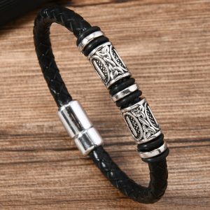 Vintage King Design Retro Leather Beaded Buckle Bracelet