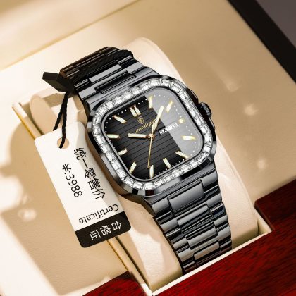 POEDAGAR Luxury Square Diamond Watch For Men Waterproof Luminous Casual Fashion Quartz Men’s Watch