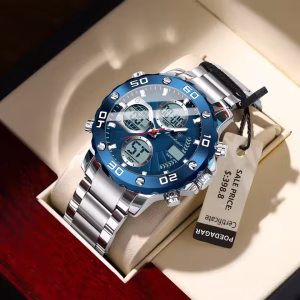 POEDAGAR Electronic Dual Time Display Digital Quartz Men LED Alarm Waterproof Watch
