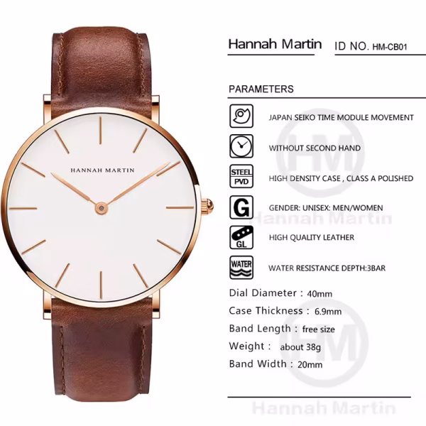 Hannah Martin Simple Design Ladies & Gents Watch - Image 3
