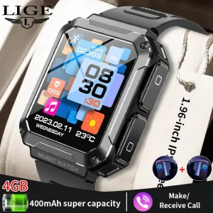 Bluetooth calling Smart Watch LIGE 2-in-1 TWS 4GB Multifunctional Fingerprint Waterproof Music with Earbuds