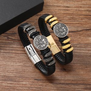 Vintage Viking Classic Breaded Leather Buckle Bracelet