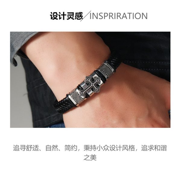 Retro Alloy Leather Cross Bracelet Silver - Image 3