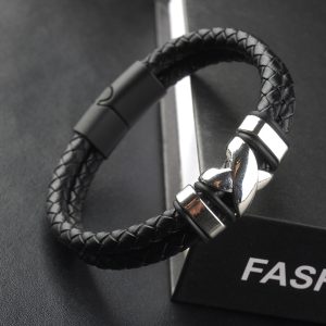 Beaded Leather Alloy X Bracelet