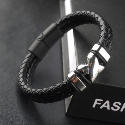 Beaded Leather Alloy X Bracelet